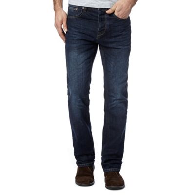 Big and tall designer mid blue washed straight leg jeans